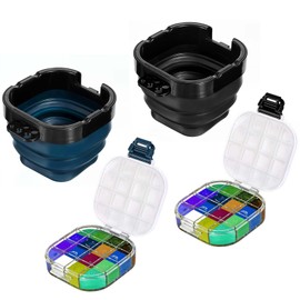 2PCS Airtight Paint Saver Storage Palette Box, 16-Well Palette Box with Lid, Include Paint Brush Basin, Perfect for Gouache, Acrylic, Watercolor and Oil Paint (Blue)
