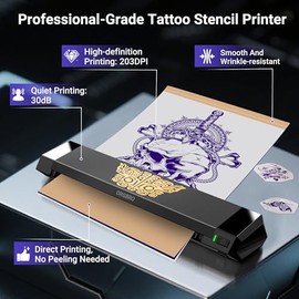ORGBRO Tattoo Stencil Printer, X8 Thermal Tattoo Transfer Printer with 30pcs Transfer Paper, A4/A5/A6 3-in-1 Wireless Tattoo Machine for Tattoo Artists & Beginners, Compatible with Phone/Tablet/PC