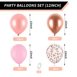 Rose Gold and Pink Balloons, Blush Pink Metallic Rose Gold Balloons Retro Pink Pastel Pink Rose Gold Confetti Balloons For Girls Birthday Party Boho Wedding Anniversary Party Decorations