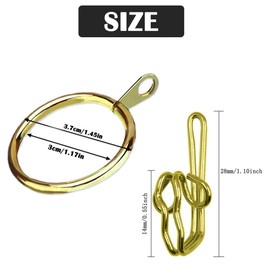WUBAYI 50 Set Metal Brass Curtain Rings and Hooks, 30mm Internal Diameter, for Curtains and Rods Accessories Drapery Curtain Hanging Rings and Metal Hook