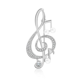 Note Brooch Pin Corsage, Sweater Dress Shawl Elegant Jewelry Accessory Decor for Wedding Birthday Party Christmas Gift (Silver)