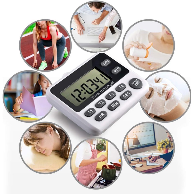 4 Channels Digital Kitchen Timer Clock with Large LCD Display,