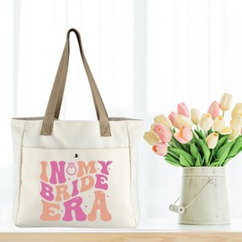 WCGXKO Bride Wedding Tote Bag Bride To Be Gift In My Bride Era Beach Bag Wedding Day Gift For Bride Bridal Shower Gift (IN MY BRIDE ERA T)