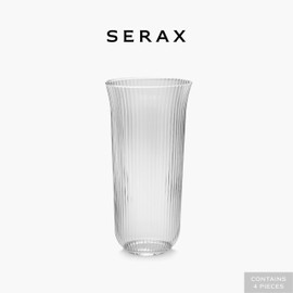 Serax Longdrink Drinking Glasses Set of 4 | Inku Glassware by Sergio Herman | Clear Ribbed Water Glass Cups without Lids | Home Essentials, Kitchen Set | Beer, Juice | Coffee Accessories