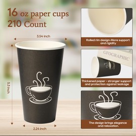TV TOPVALUE 16 oz Paper Coffee cups, 210 Count, Disposable Drinking Cups for Parties, Office Use, and Everyday Needs