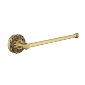 Lucyound Antique Brass Hand Towel Bar, 12 inch Open-Ended Small Towel Holder Wall Mounted, Vintage Gold Decorative Bathroom Accessories, Brass Petal-Relief Series