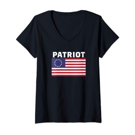 Womens Betsy Ross American Flag Patriot V-Neck T-Shirt