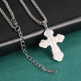SIPURIS Orthodox Cross Necklace for Men Jesus Christ Orthodox Crucifix Pendant Stainless Steel Religious Christian Jewelry Birthday Jewelry 0.98 * 1.32inch, Stainless Steel, No Gemstone