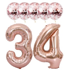 Rose Gold 34 Foil Balloons 40" Jumbo Foil Balloons Confetti Balloons for 34th Birthday Wedding Anniversary Party Decorations