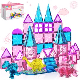 60PCS Dinosaur Toys Magnetic Tiles for Girls, Magnet Building Blocks Sensory Toy for Girls Boys Ages 3-5 4-8, STEM Learning Construction Toddler Girl Toys Birthday Gift for 3+ Years Old Kids Toy