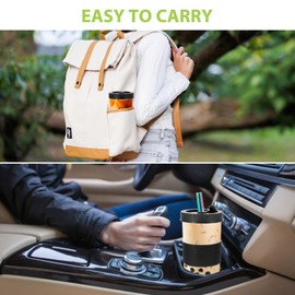 Esilihom Bubble Tea Cup, 2 Pack Reusable Bubble Tea Cup with Straw and Lids, 730ml/24oz Smoothie Cups, Wide Mouth Leakproof Cups for Boba Ice Tea Coffee Drinks（Black）