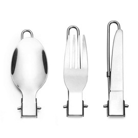 DZRZVD Camp Flatware Sets - Stainless Steel Spoon Fork Knife & Nylon Storage Bag - Foldable + Locking Handle - Ultralight Utensils for Backpacking/Hiking/Camping - 3oz