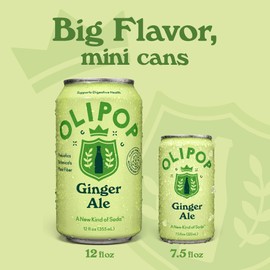 OLIPOP Minis Prebiotic Soda Pop, Ginger Ale, Pantry Pack Packed with Prebiotics, Fiber, and Botanicals, Gluten Free, Vegan, GMO Free, 7.5oz (6-Cans)