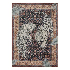 Moynesa Tiger Washable Area Rugs for Living Room, 5x7 Vintage Soft Rug for Bedroom, Non Slip Boho Ultra Thin Large Stain Resistant Throw Rug for Dining Guest Room, Puce Red