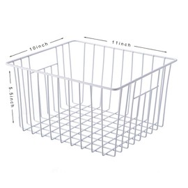 Freezer Basket Organizer, Refrigerator Metal Wire Storage Divider, Household Container Bins with Handles for Kitchen, Pantry, Cabinet, Closets - Pearl White (6, 11in x 10in x 5.5in)