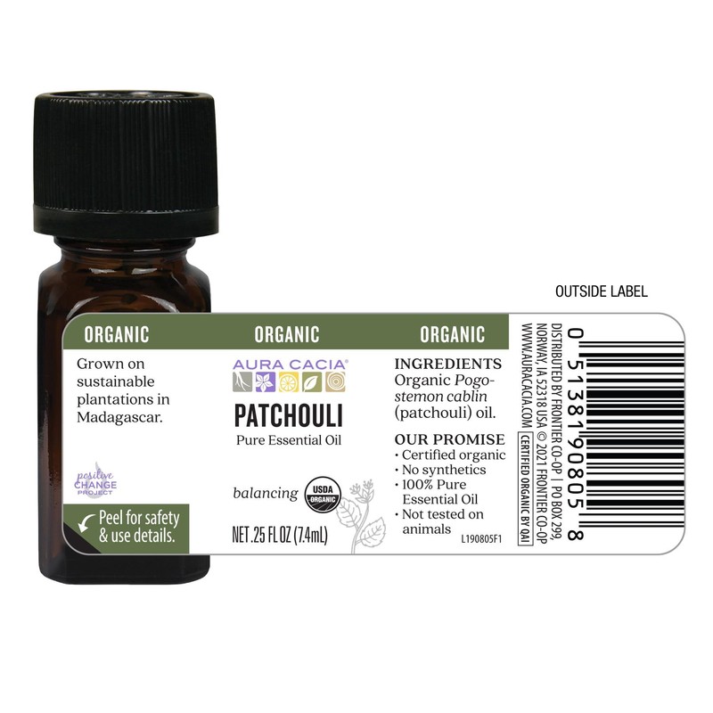 Aura Cacia100% Organic Essential Oil, Patchouli, 0.25 Oz