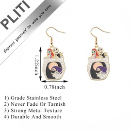 PLITI Nightmare Movie Inspired Gift Skellington Gift Spooky Season Gifts Jack And Sally Earrings For Horror Movie Lover (Jack Sally earringsCA)