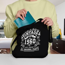 Bang Tidy Clothing 65th Birthday Gifts for Women Men Vintage Original Parts 1960 Funny Tote Bags Present - BLACK