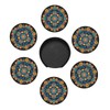 Famame 6 Pcs Mexican Floral Navajo Pattern Leather Coasters for