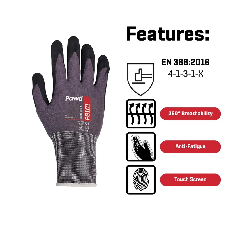 Pawa Work Gloves – Safety Gloves with Nitrile Coated Grip