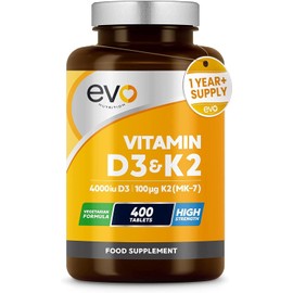 Vitamin D3 4000iu & Vitamin K2 100ug MK7 | 400 Vegetarian Tablets - 1 Year Supply | Cholecalciferol & Menaquinone | Made in The UK