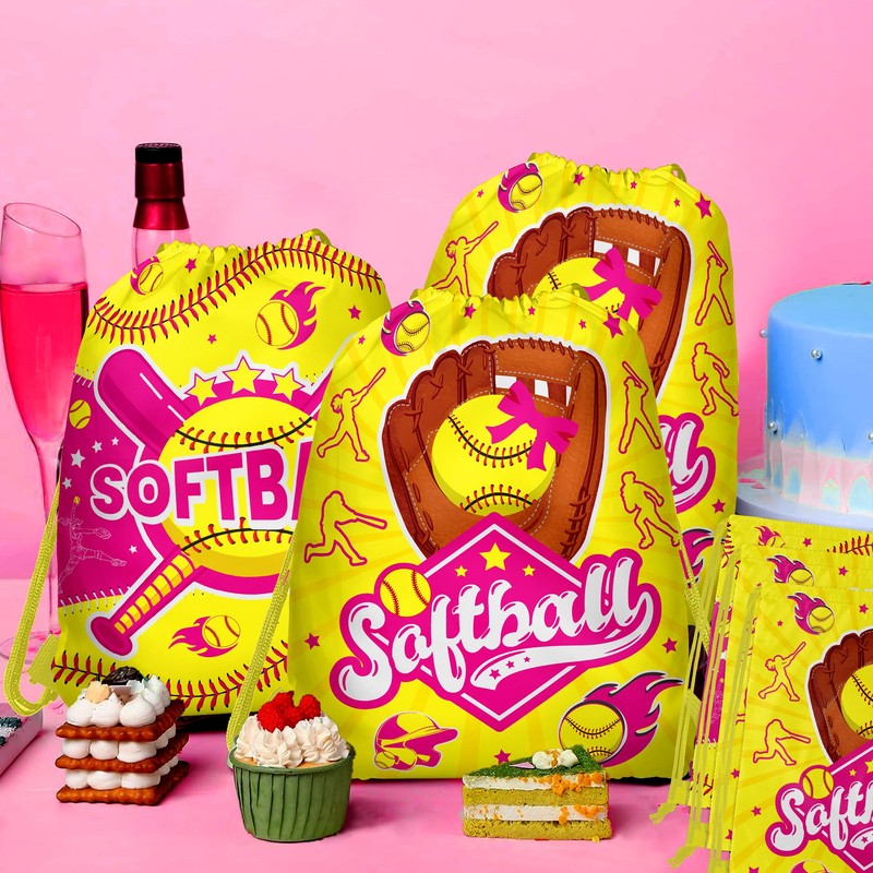 12 Pcs Softball Drawstring Bag Set Sports Themed Backpack Storage