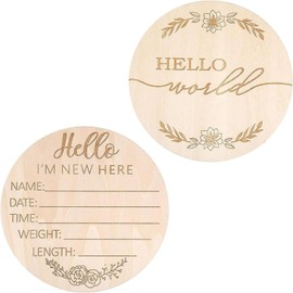 baby announcement-2pcs“Hello World” design, wooden notification sign, birch board birth notification sign,welcome baby girl