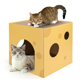 Nobleza Cat House with Scratching Post & Catnip, Cardboard Cat House with Scratching Blocks, Cat Cave for Indoor Spaces, for Cats and Small Animals (35 x 35 x 35 cm)