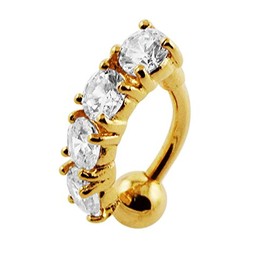 18K Gold Plated Clear Gemstone Fancy Curved Reverse Bar 925 Sterling Silver with Stainless Steel Belly Button Navel Rings