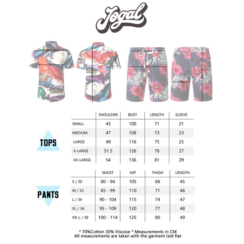 Jogal Men's Floral, Short-sleeves Cotton Hawaiian Shirt and Shorts Set