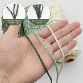 Gemtte Macrame Yarn 2 mm x 100 m, 3 Rolls Macrame Cord Braided Set, Colourful Macrame Yarn for Wall Hanging Decoration, Natural Cotton Craft Cord for Crafts, Knitting, Boho Decoration