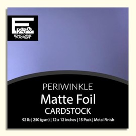 PERIWINKLE Matte Foil Cardstock - 15 Pack | 12x12 Purple-Blue Foil Paper | 92 lb Weight (250 gsm) | Ultra-Smooth White Reverse | Acid & Lignin Free | Metallic Shine for Die Cutting & Paper Crafts