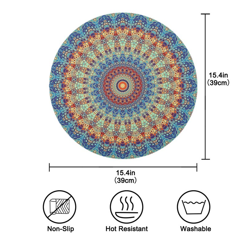 Qilmy Mandala Round Placemats Non-Slip Washable Polyester Table Mats Set