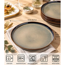 theterra Ceramic Dinner Plates Set of 6, 10.5 Inch Dinnerware Plates