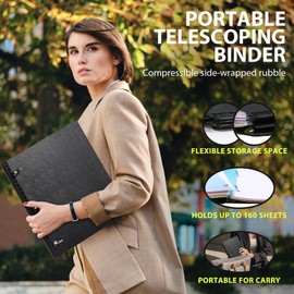 WOT I Telescoping 3 Ring Binder 4PCS, Flexible Binder with Expandable Spine, 0.75 Inch Binder for School Office Home Use, Holds 160 Sheets, Black