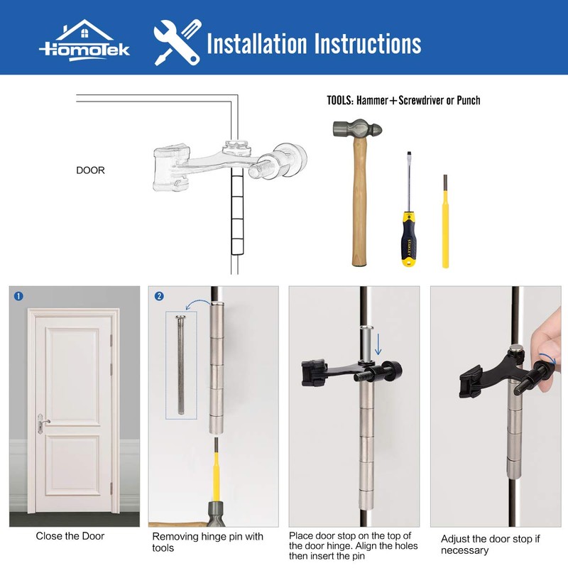 HOMOTEK 6 Pack Hinge Pin Black Door Stopper,Adjustable Deluxe Heavy