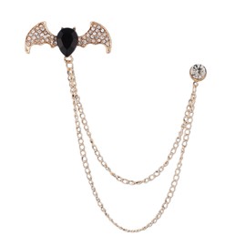 QPHYFXF Men's Batwing Brooch Set with Teardrop Gems & Fringe Chains for Wedding, Gala, and Formal Suits (Golden Black)