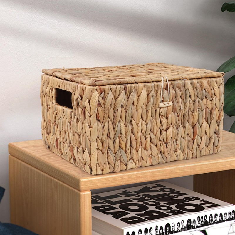 FEIALNDUO Wicker Shelf Baskets with Lid, Seagrass Storage Hamper Basket