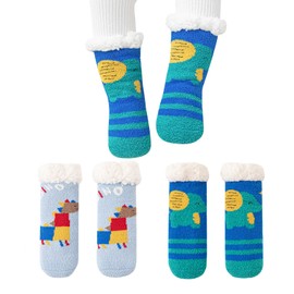 QKURT 2 Pairs Toddler Fluffy Socks, Baby Socks with Grips Winter Warm Slipper Socks, Fleece Lined Sherpa Socks Super Soft Fuzzy Socks Thermal Socks for Kids Girls Boys 1-3 Years Old