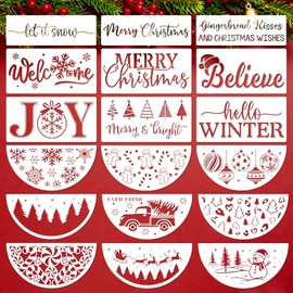 18 PCS Christmas Stencils for Painting On Wood Merry Xmas Stencil Welcome Let It Snow Holiday Doormat Drawing Templates DIY Crafts Cutouts Sign Door Mats Porch Hanger Wreath Home Decor Supplies Winter