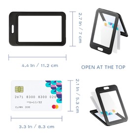 4-Pack Double-Sided Vertical ID Badge Holders – Black Hard Plastic Card Protectors with Clear Windows for Office, School, Access & Credit Cards