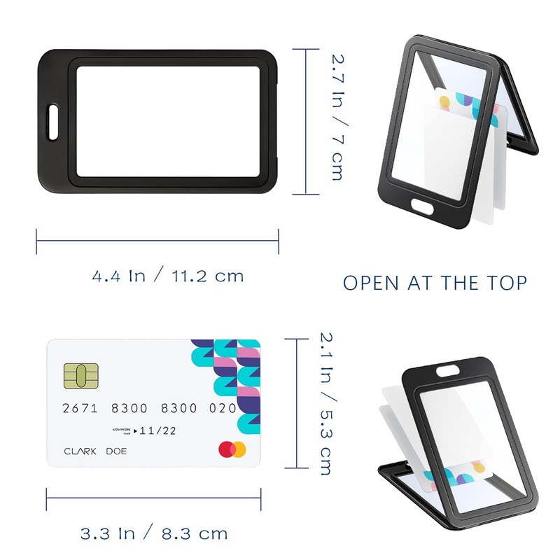 4-Pack Double-Sided Vertical ID Badge Holders – Black Hard Plastic