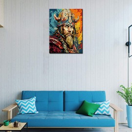 Medieval Warrior Decor for Living Room Vikings Men Paintings Graffitic Valiant Pictures 5 Piece Red Canvas Wall Artwork for House Framed Ready to Hang Posters and Prints Nordics Gifts(12''Wx16''H)