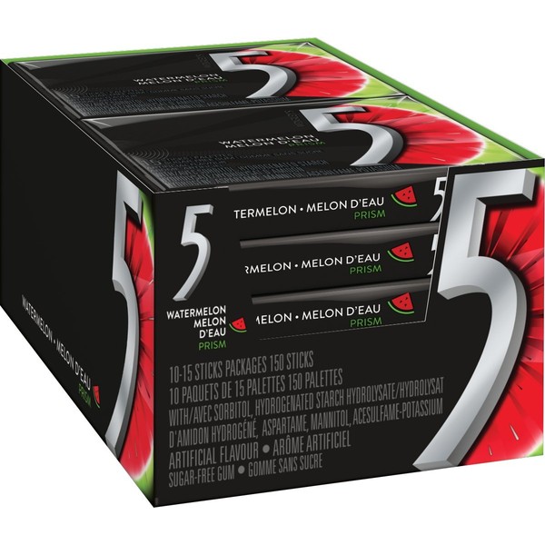 Wrigley 5 Prism Electric Watermelon Gum, 10ct x 15pcs, (Imported from Canada)