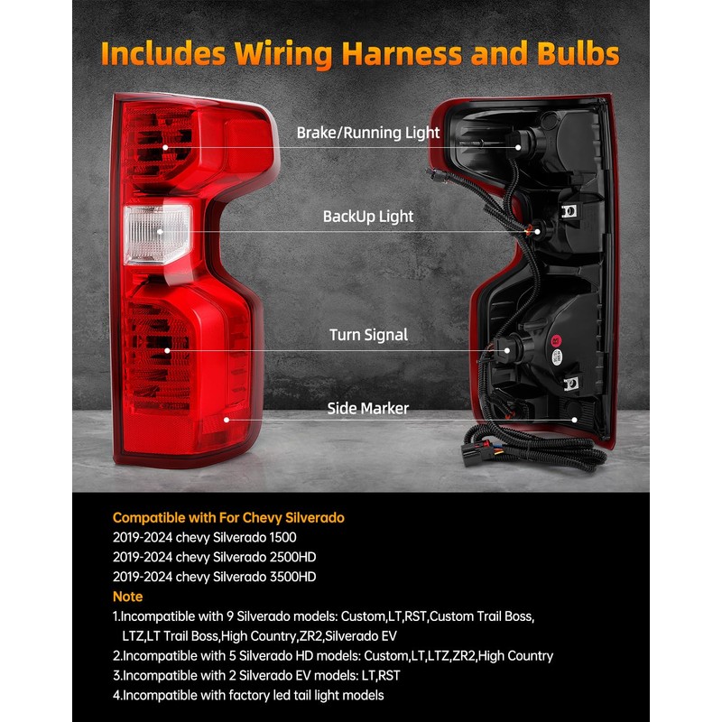 OKLPF Rear Brake Tail Lights Compatible With 2019 2020 2021