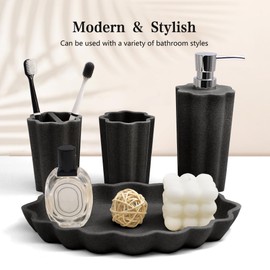 YMXYJM Bathroom Accessories Set, 4 Pcs Bathroom Accessory Set, Soap Dispenser, Toothbrush Holder, Qtip Holder Set, Bathroom Sets, Bathroom Sink Set for Modern Home Decor, Black