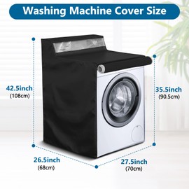 AKEfit 2 Pack Washing Machine Cover, Waterproof Dustproof Washer Dryer Cover with Zipper and Perspective Window ,Fit for Front Load or Top Washer and Dryer 27"Wx26"Dx43"H,Black