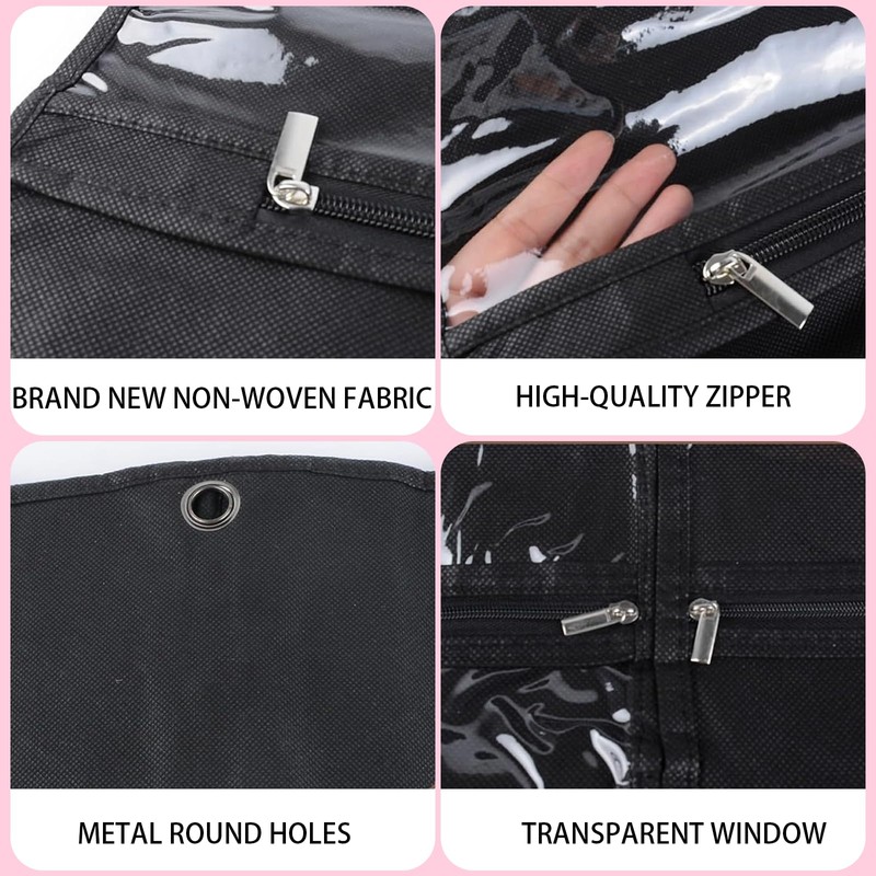2 Pack Dance Costume Bags with 3 Transparent Zipper Pockets,