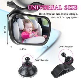Ohleats Baby Car Mirror, Shatter-Proof Backseat Rear Facing Mirror for Baby Infant Safety Monitor, 360° Rotation Clear View Baby Mirror for Windshield Sun Visor, Car Accessories