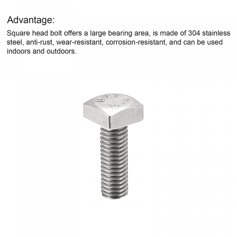 sourcing map Square Head Bolt, 10pcs M5x12mm Fully Thread 304